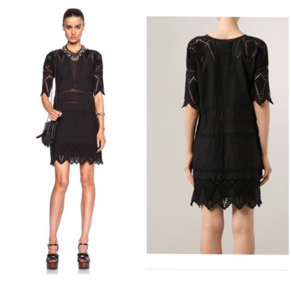 Ulla Johnson Black Eyelet Crochet Mini Dress
